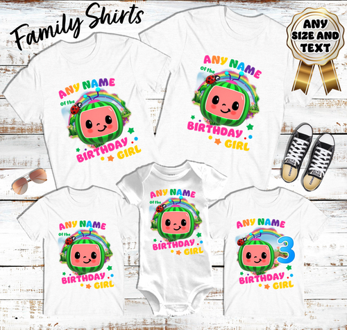 CoComelon Girls Birthday Party Personalized Custom Family White Shirt Pack CoComelon Girls Birthday Party Personalized Custom Family White Shirt Pack